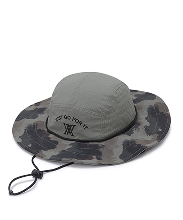 ANEW Golf Stitch Wide Hat in khaki with camo brim, designed for larger head sizes.